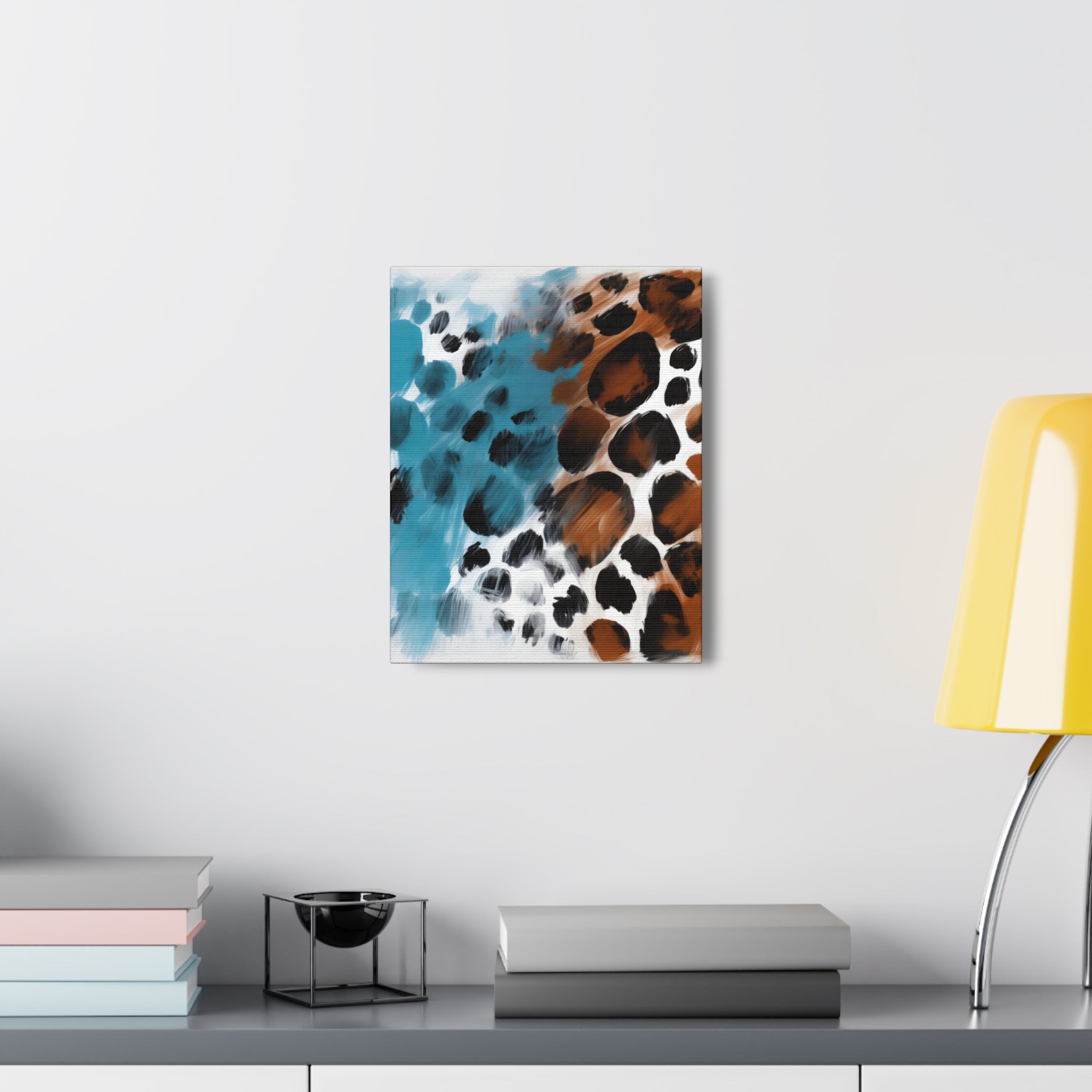 Wall Art Decor - Canvas Print Artwork - Rustic Blue and Brown Spotted