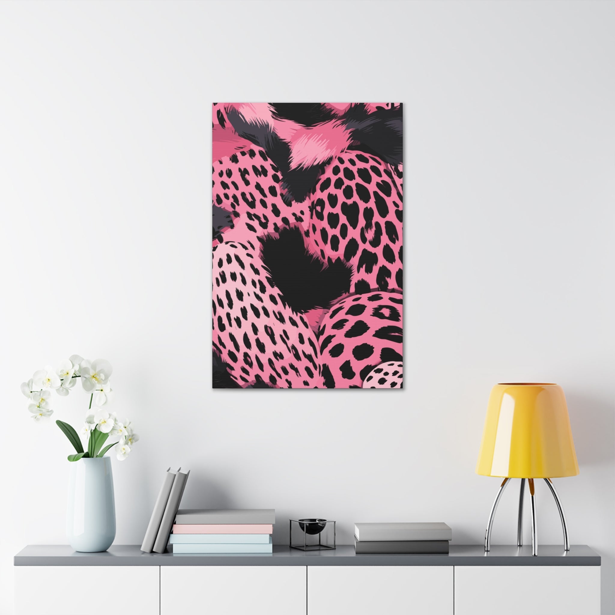 Wall Art Decor - Canvas Print Artwork - Pink and Black Leopard Spots