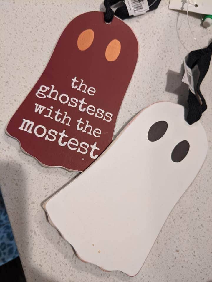 Ghostess With The Mostess Wooden Wine Tag