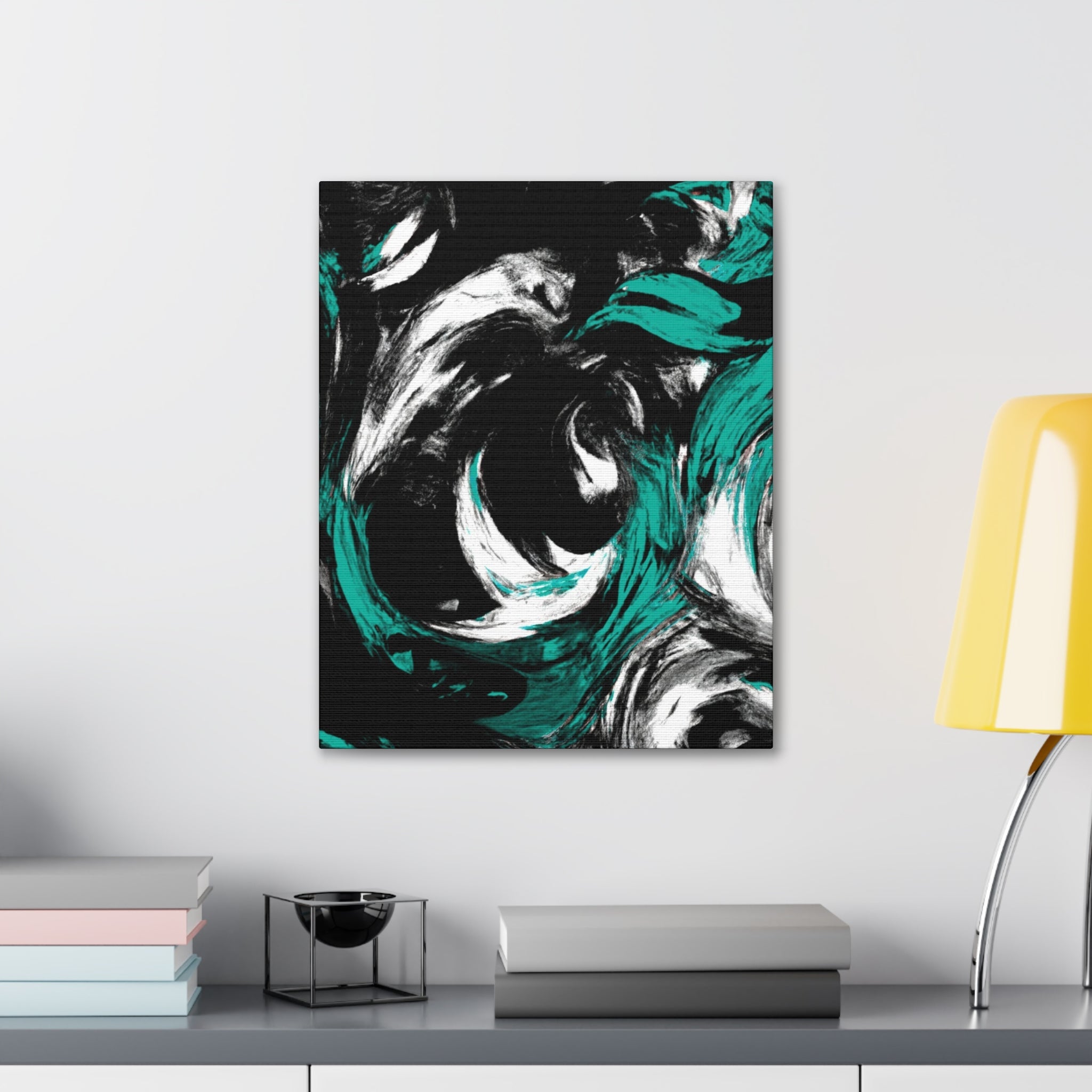 Wall Art Decor - Canvas Print Artwork - Black Green White Abstract