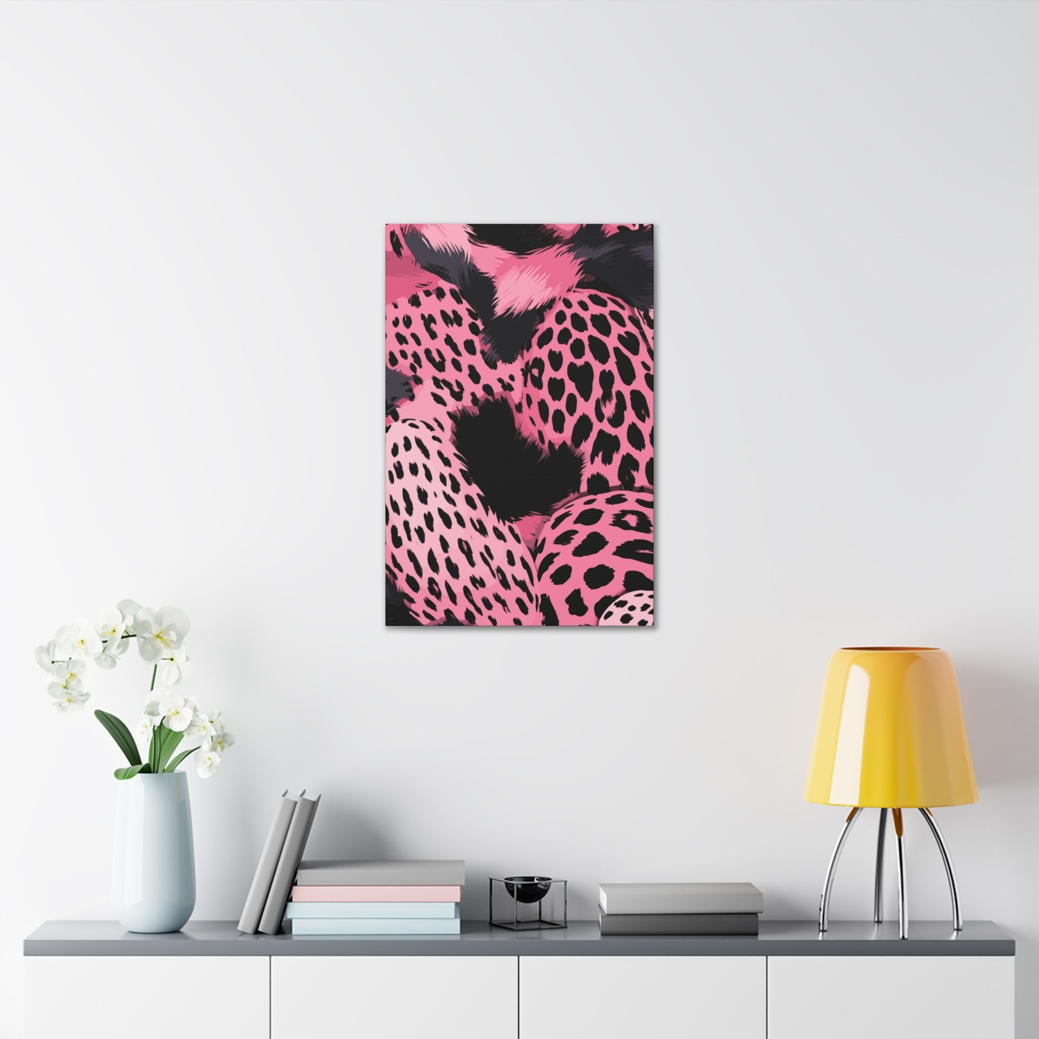 Wall Art Decor - Canvas Print Artwork - Pink and Black Leopard Spots