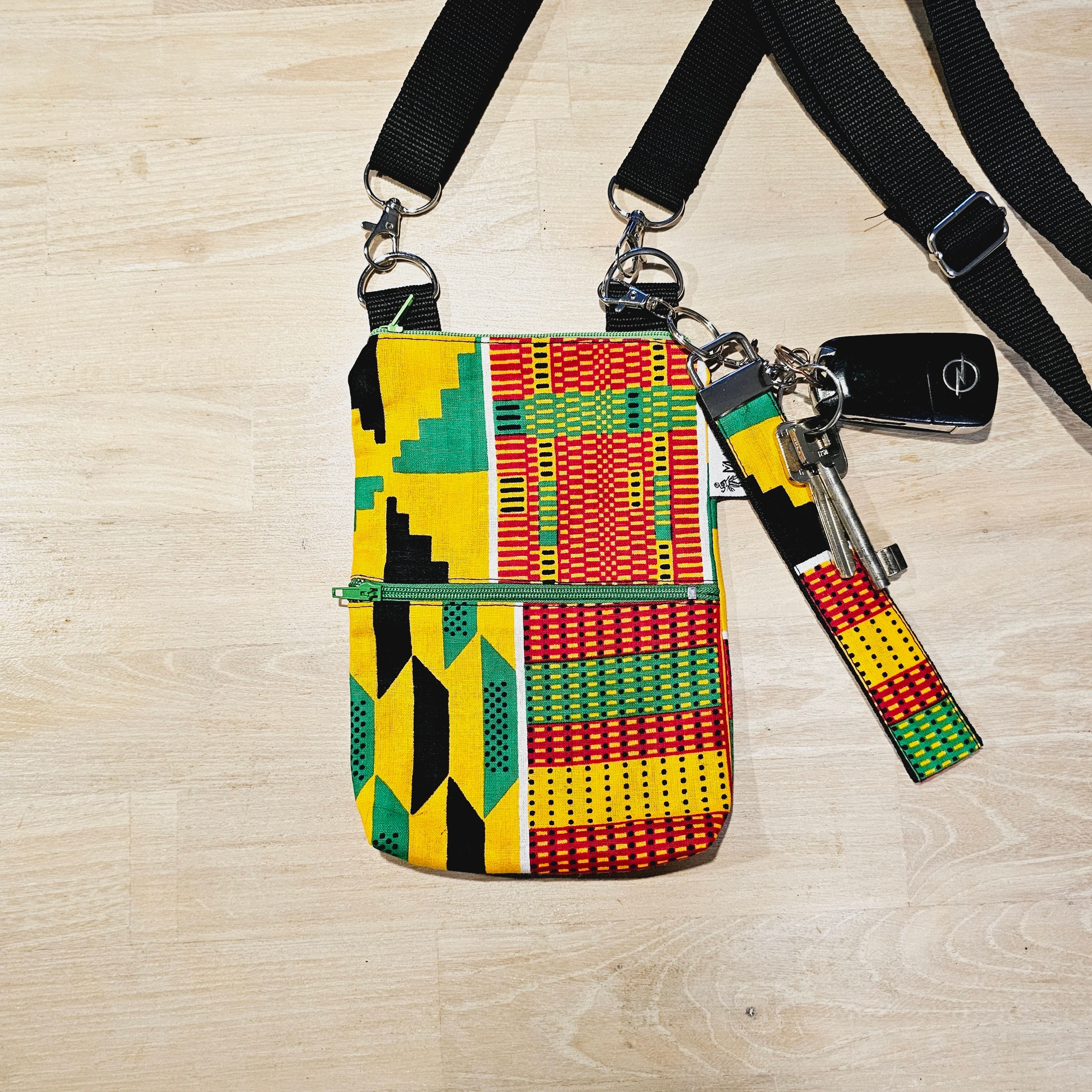 Handmade Phone Bag and Keyfob Set  | African Ankara Print Fabric |