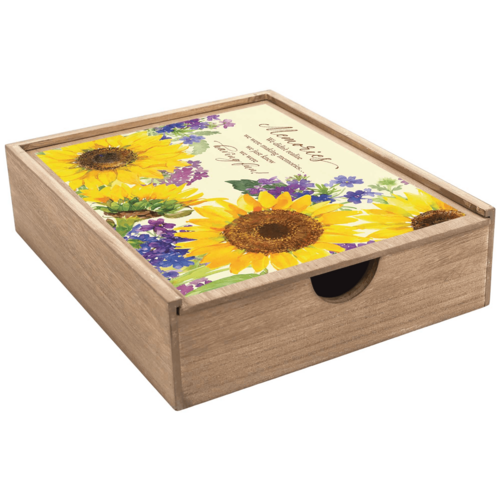 Walnut Memory Keepsake Box With Sunflower Artwork
