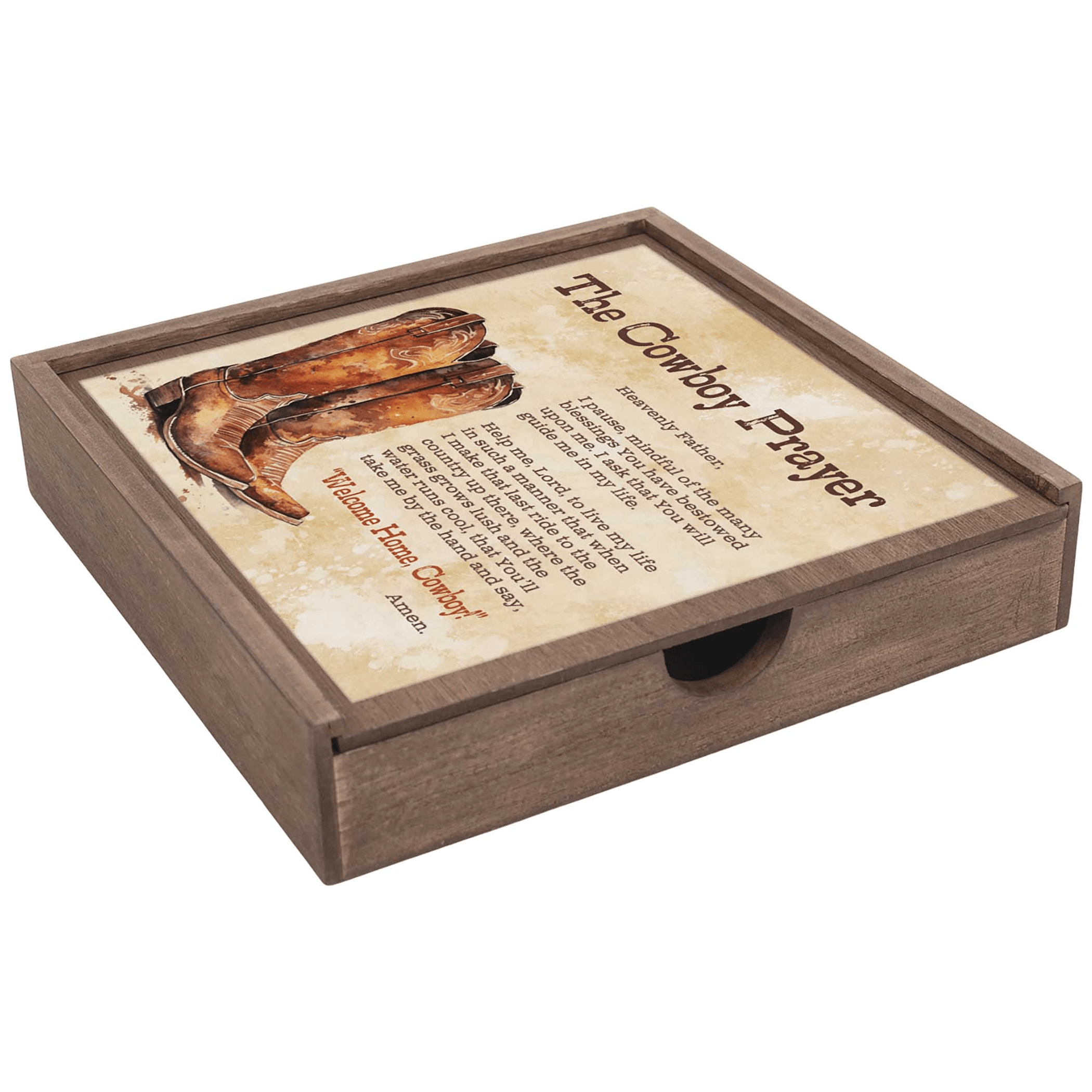 Walnut Memory Box With Cowboy Prayer Artwork