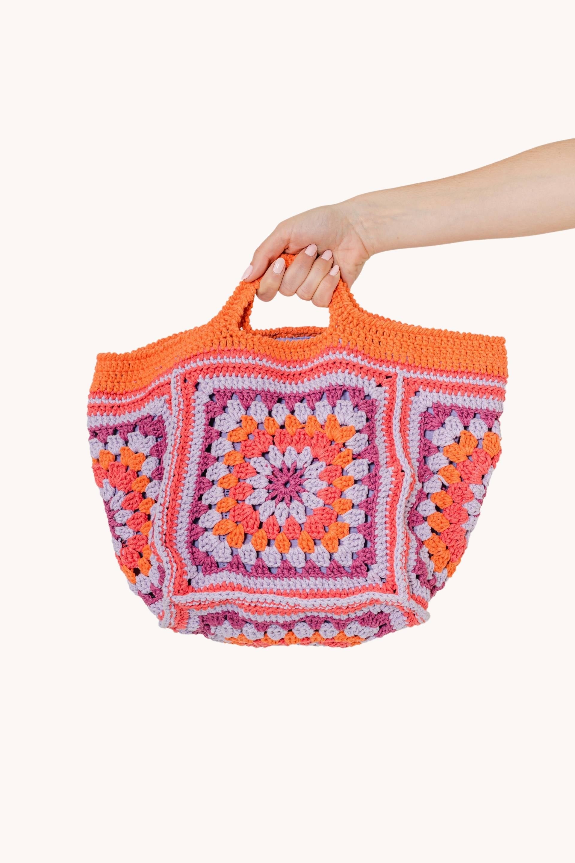 Orange color handmade eco-friendly cotton crochet knit bag