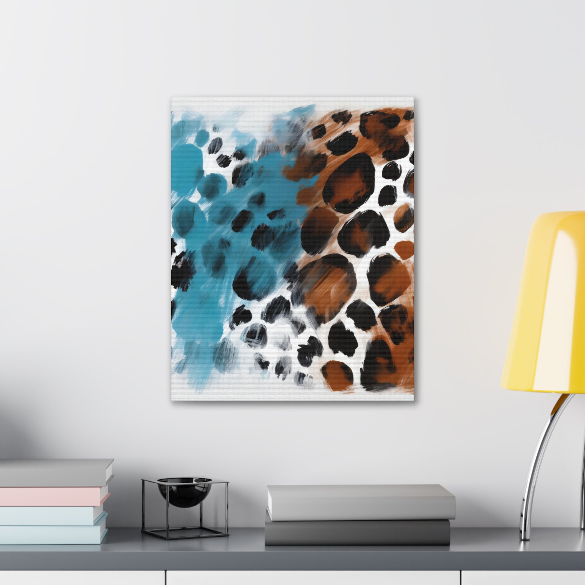 Wall Art Decor - Canvas Print Artwork - Rustic Blue and Brown Spotted