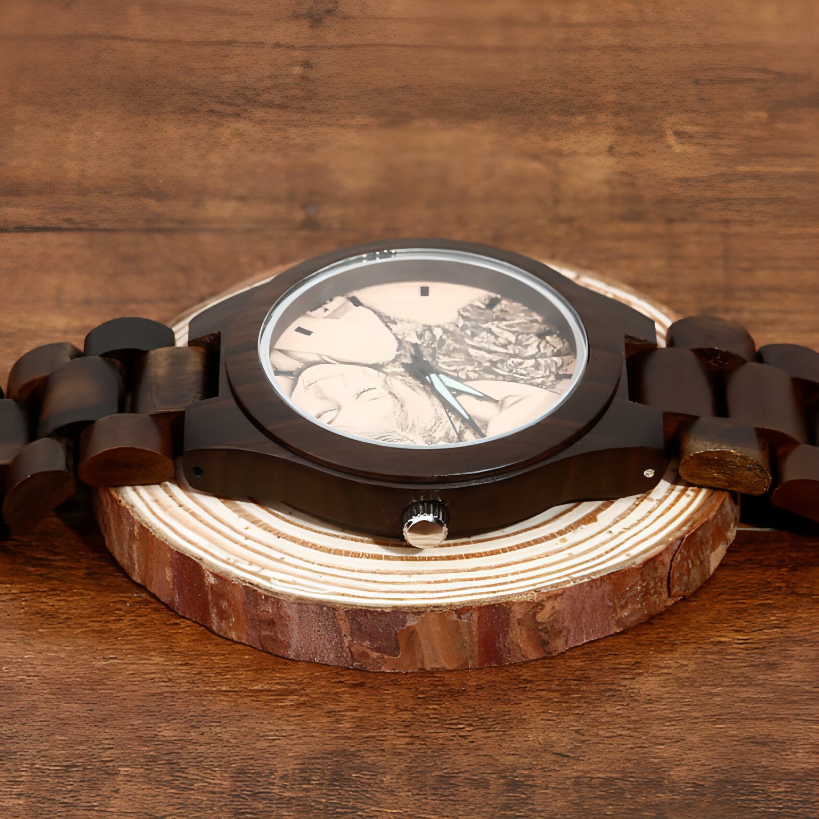 Men’s Engraved Wooden Photo Watch – 45mm with Wooden Strap