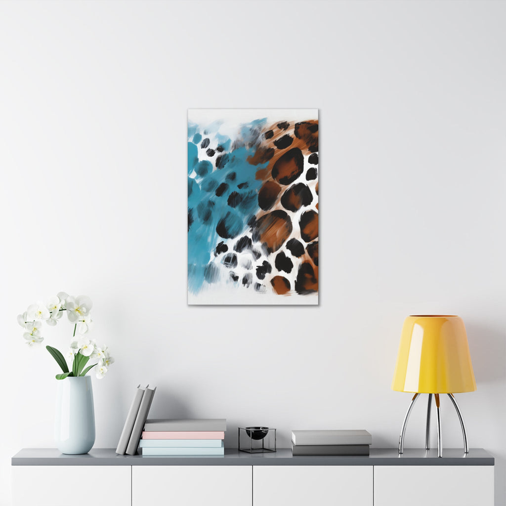 Wall Art Decor - Canvas Print Artwork - Rustic Blue and Brown Spotted