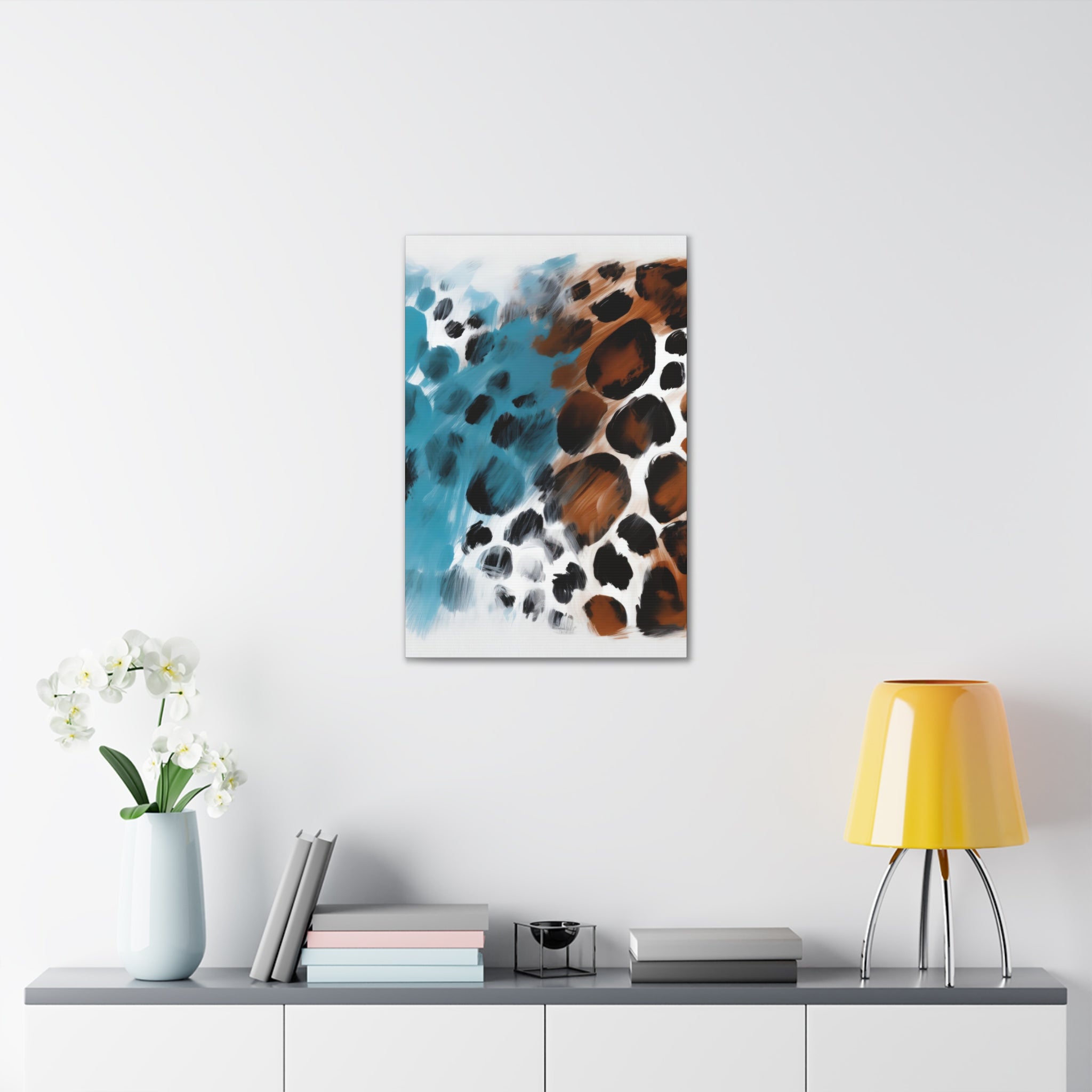 Wall Art Decor - Canvas Print Artwork - Rustic Blue and Brown Spotted