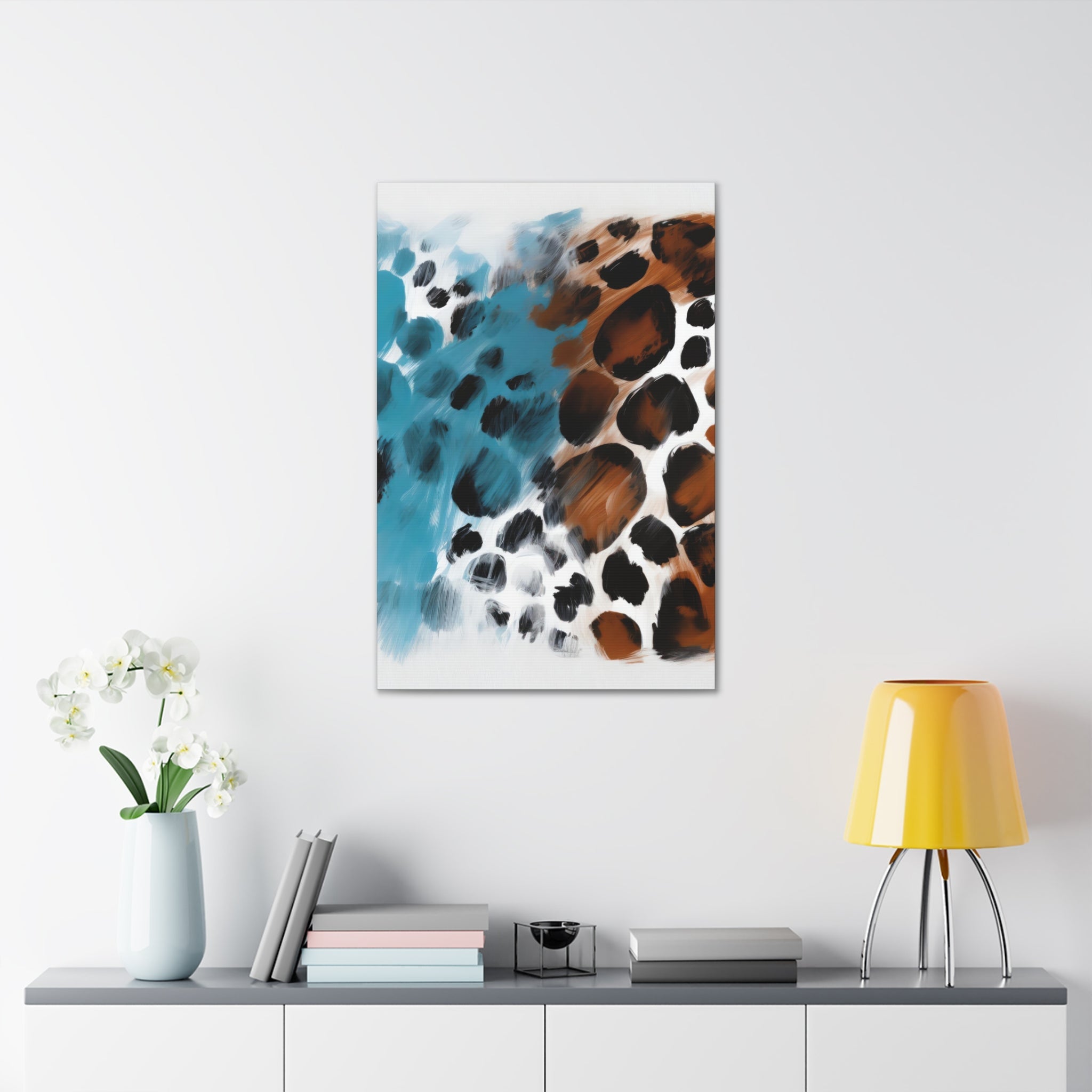 Wall Art Decor - Canvas Print Artwork - Rustic Blue and Brown Spotted