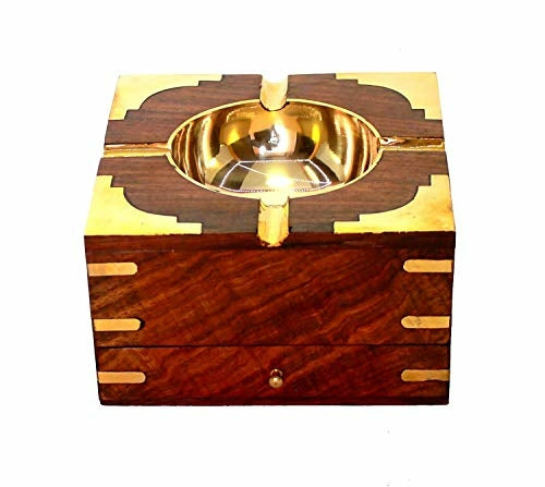 Wooden Ashtray with Cigarette Holder Box Case for Home Office Car