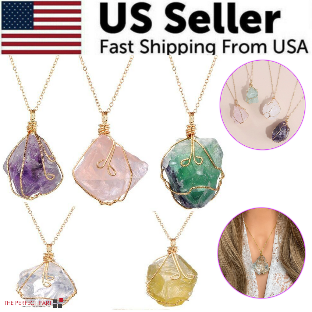 Natural Gemstone Necklace Chakra Stone Pendant Energy Healing Crystal