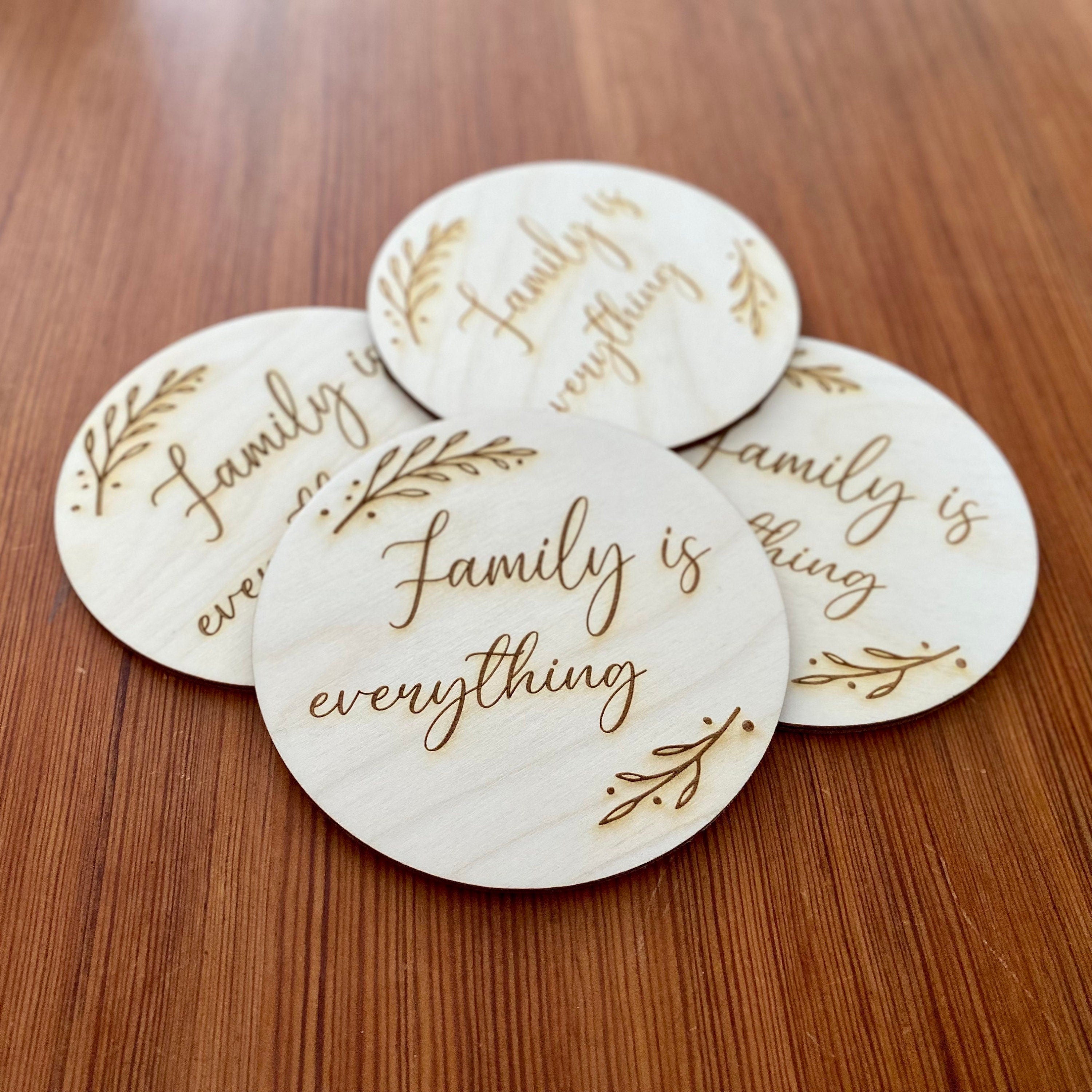 Wooden Coaster Set Engraved with "Family is everything"