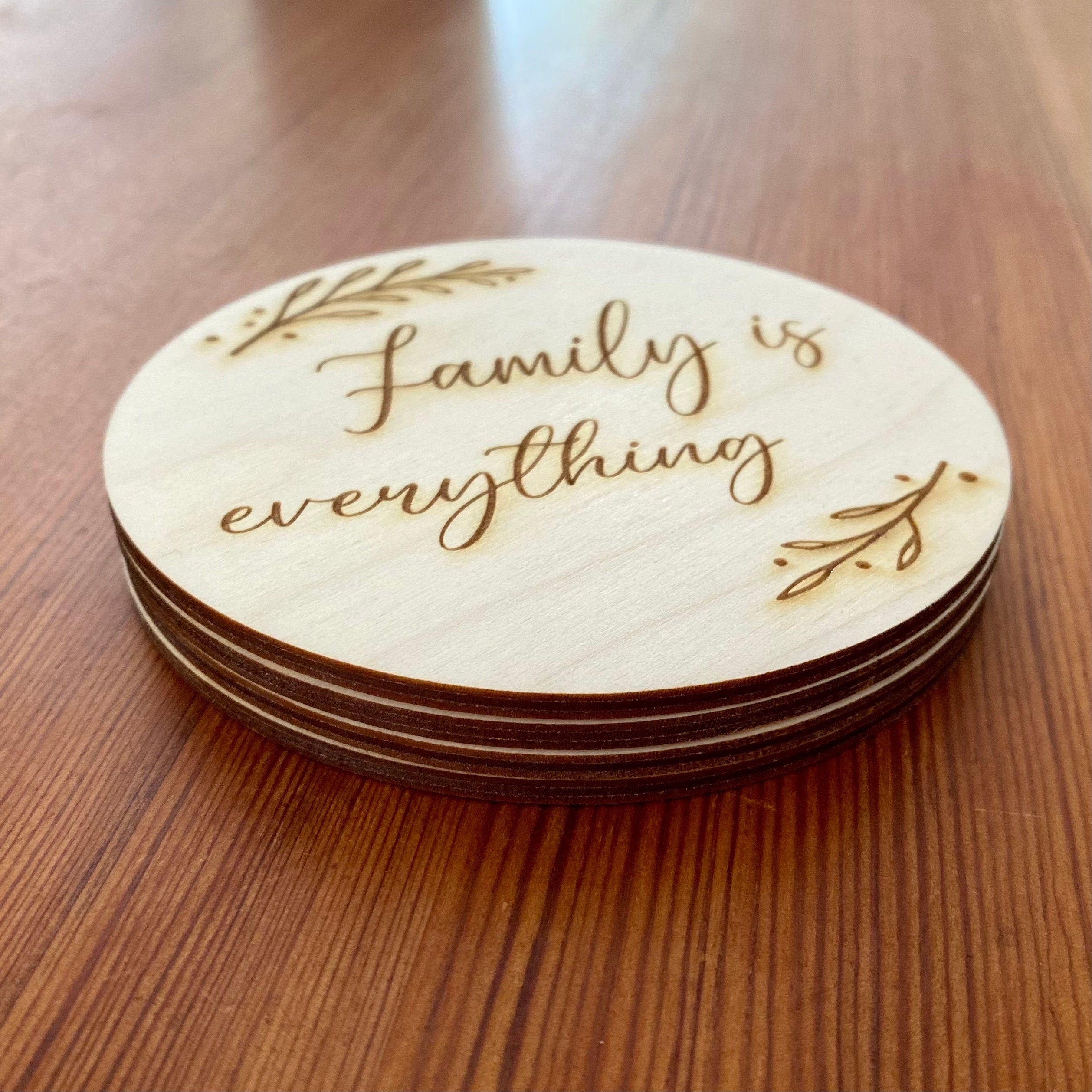 Wooden Coaster Set Engraved with "Family is everything"