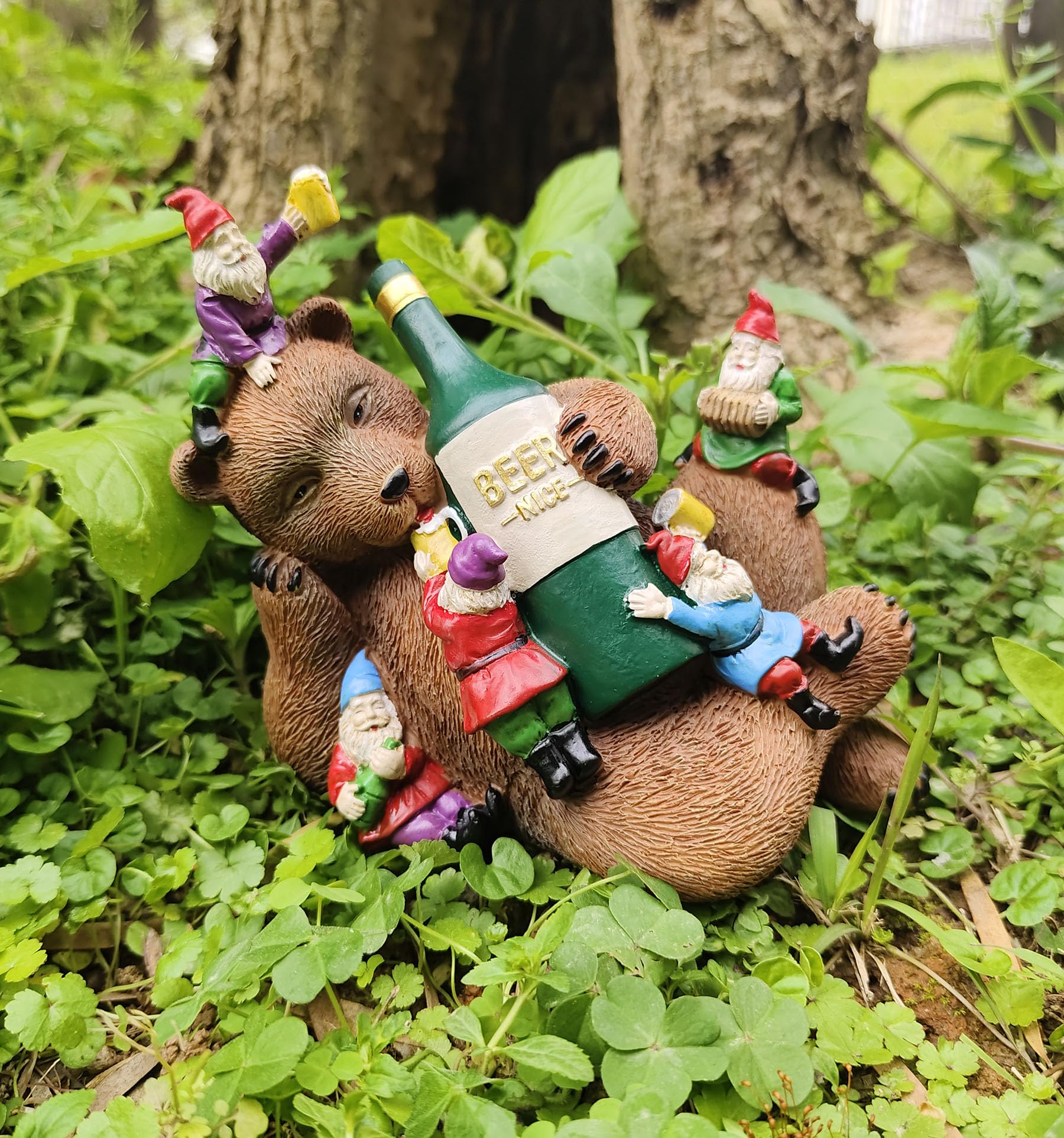 Garden Bear and Gnomes Statue Yard Lawn Home Decor