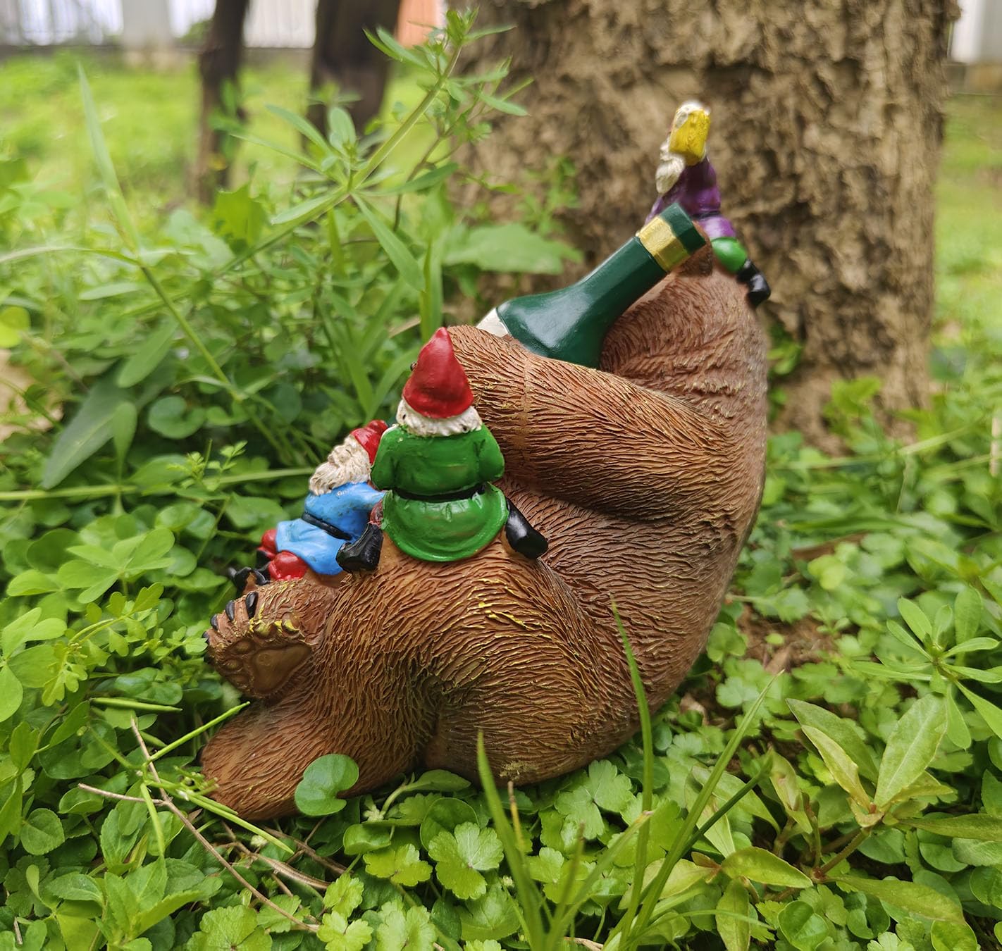 Garden Bear and Gnomes Statue Yard Lawn Home Decor