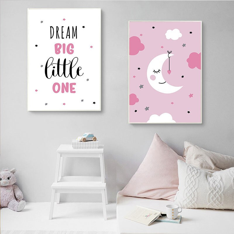Cartoon Moon Canvas Art Poster Nursery Quotes