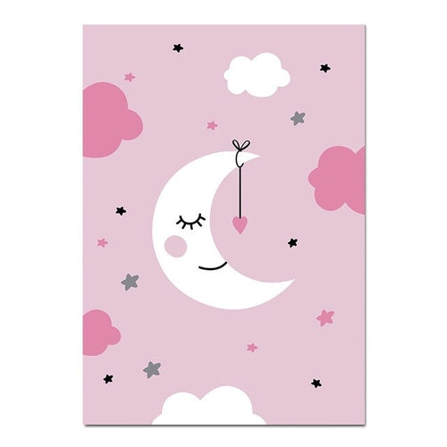 Cartoon Moon Canvas Art Poster Nursery Quotes