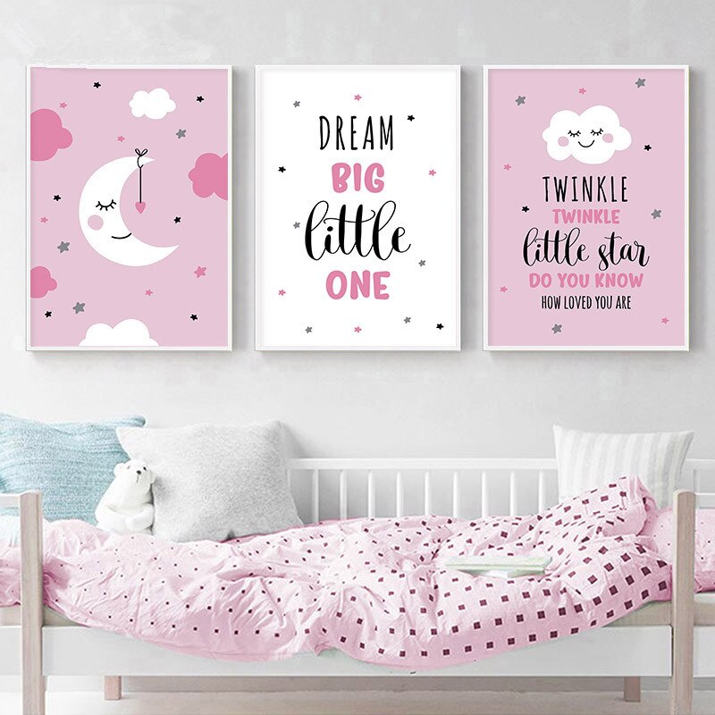 Cartoon Moon Canvas Art Poster Nursery Quotes