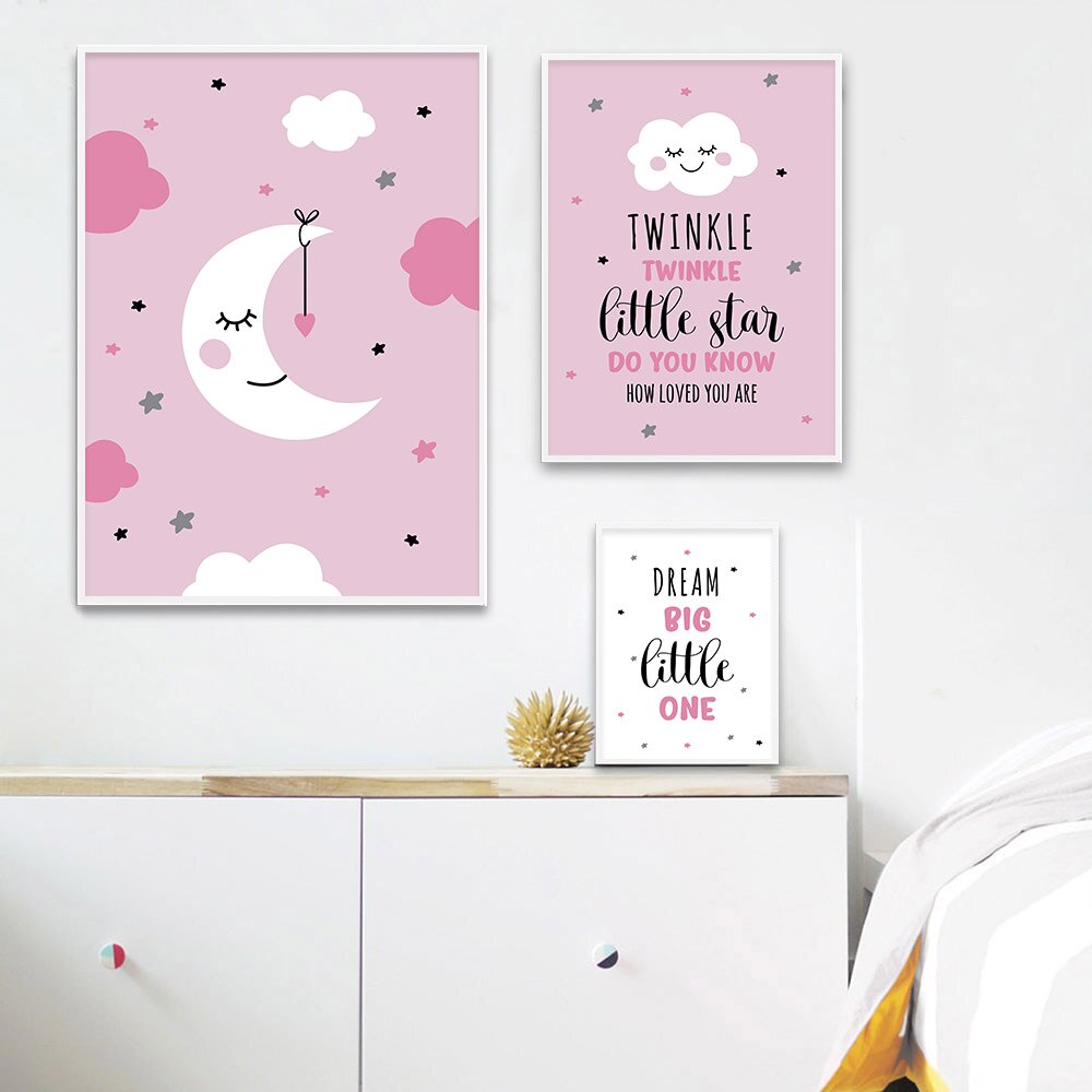 Cartoon Moon Canvas Art Poster Nursery Quotes