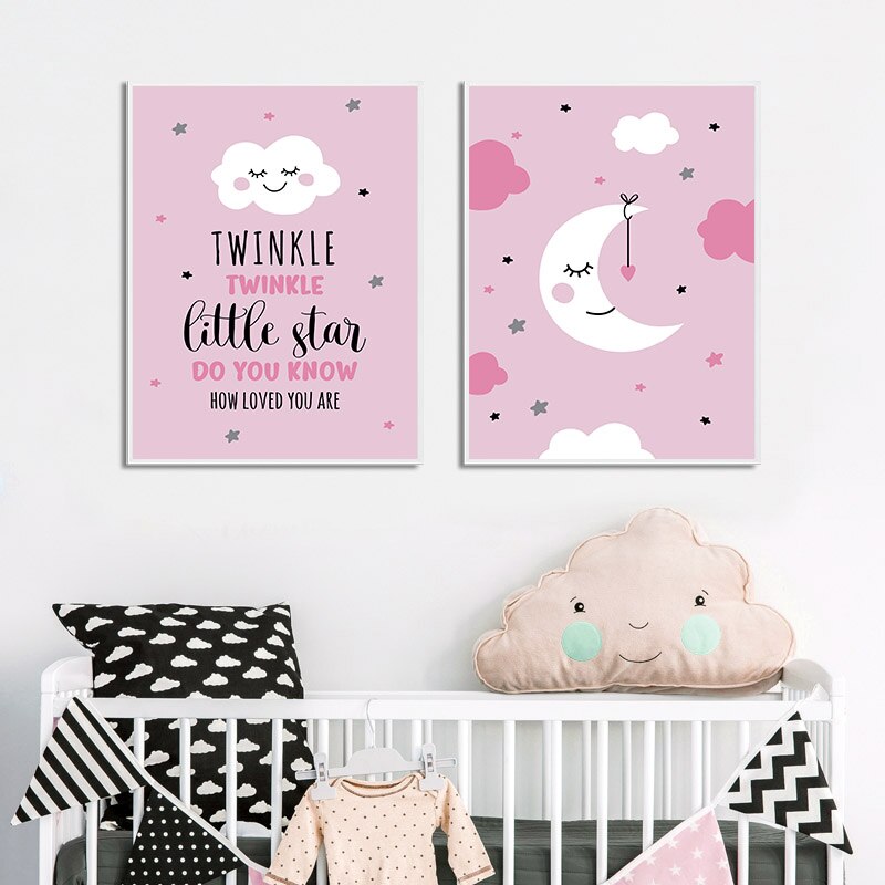 Cartoon Moon Canvas Art Poster Nursery Quotes