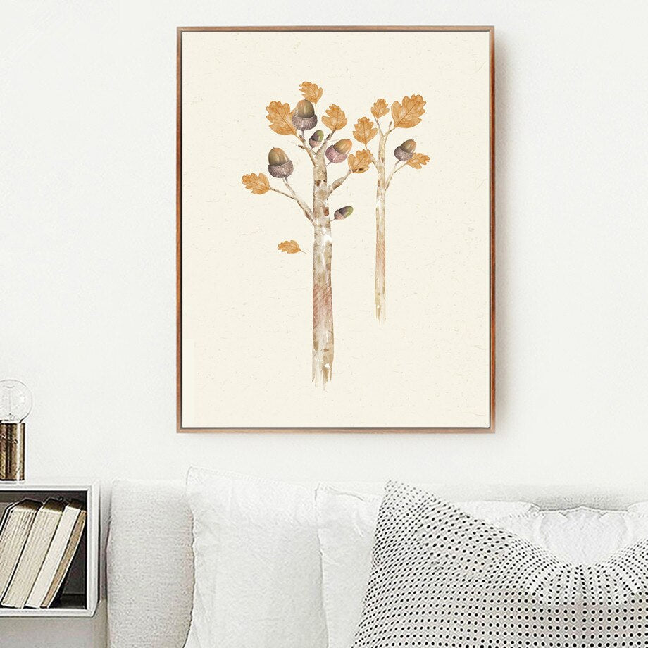 Fall YelFlower Tree Leaves Wall Art Canvas