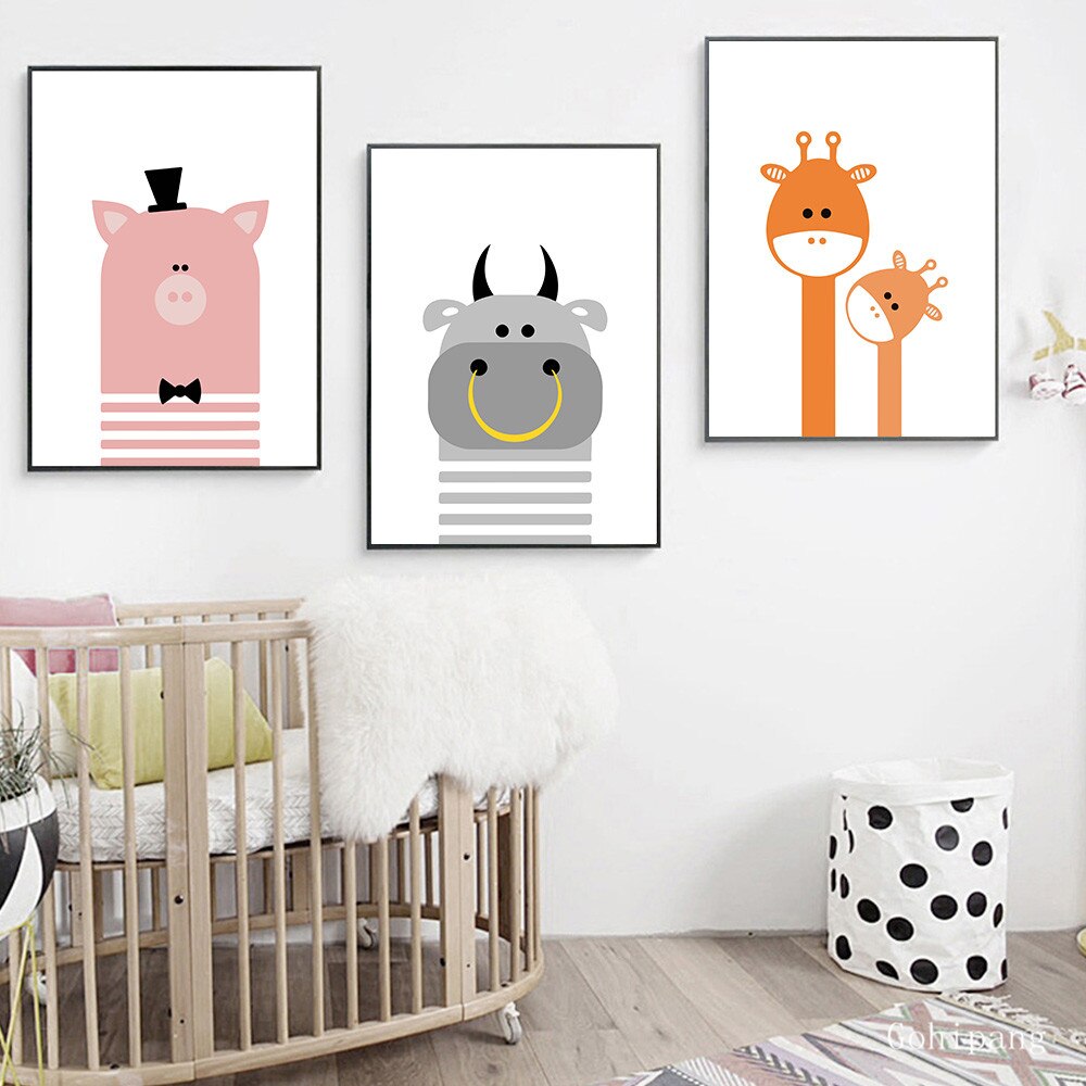 Giraffe Cattle Canvas Painting Nursery Wall