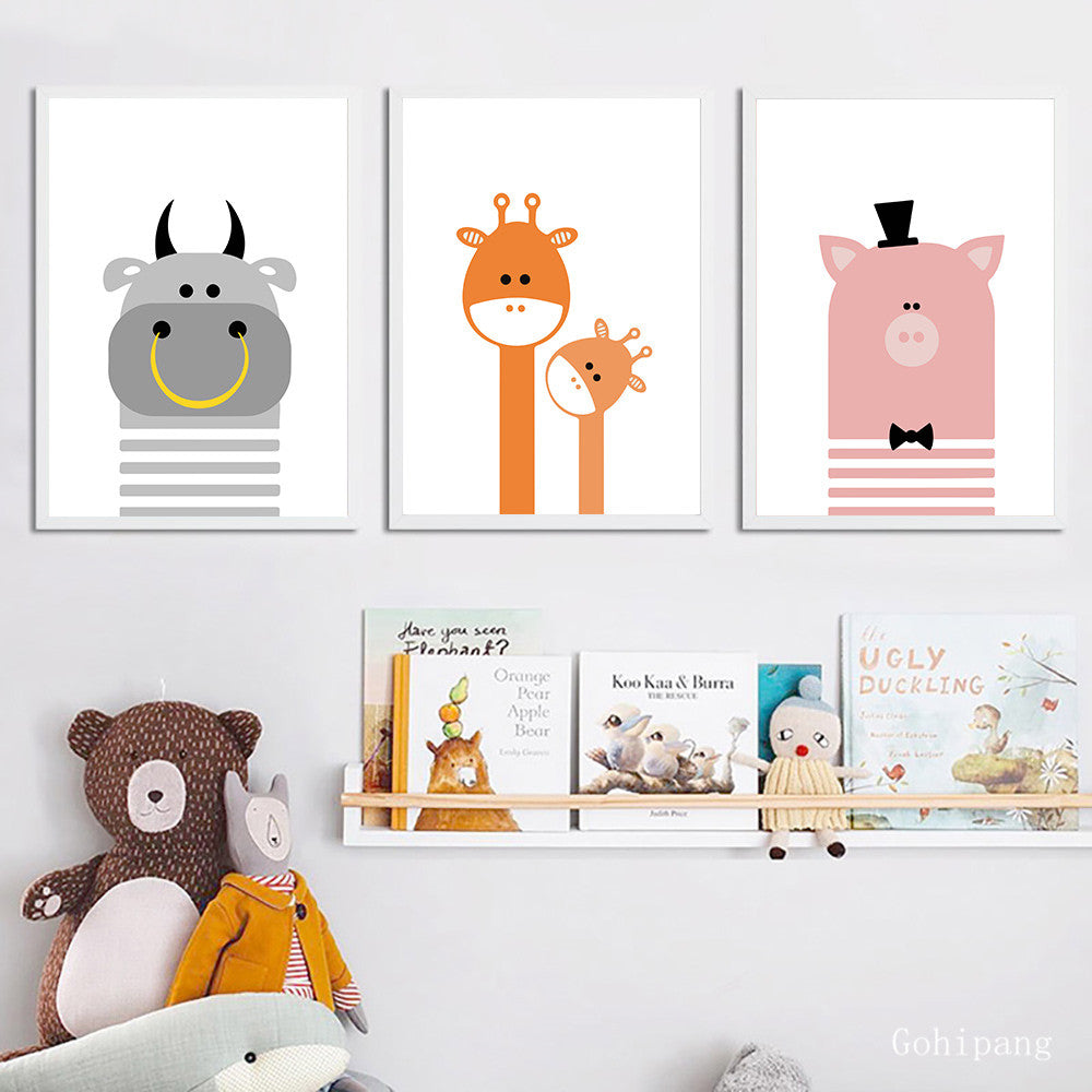 Giraffe Cattle Canvas Painting Nursery Wall