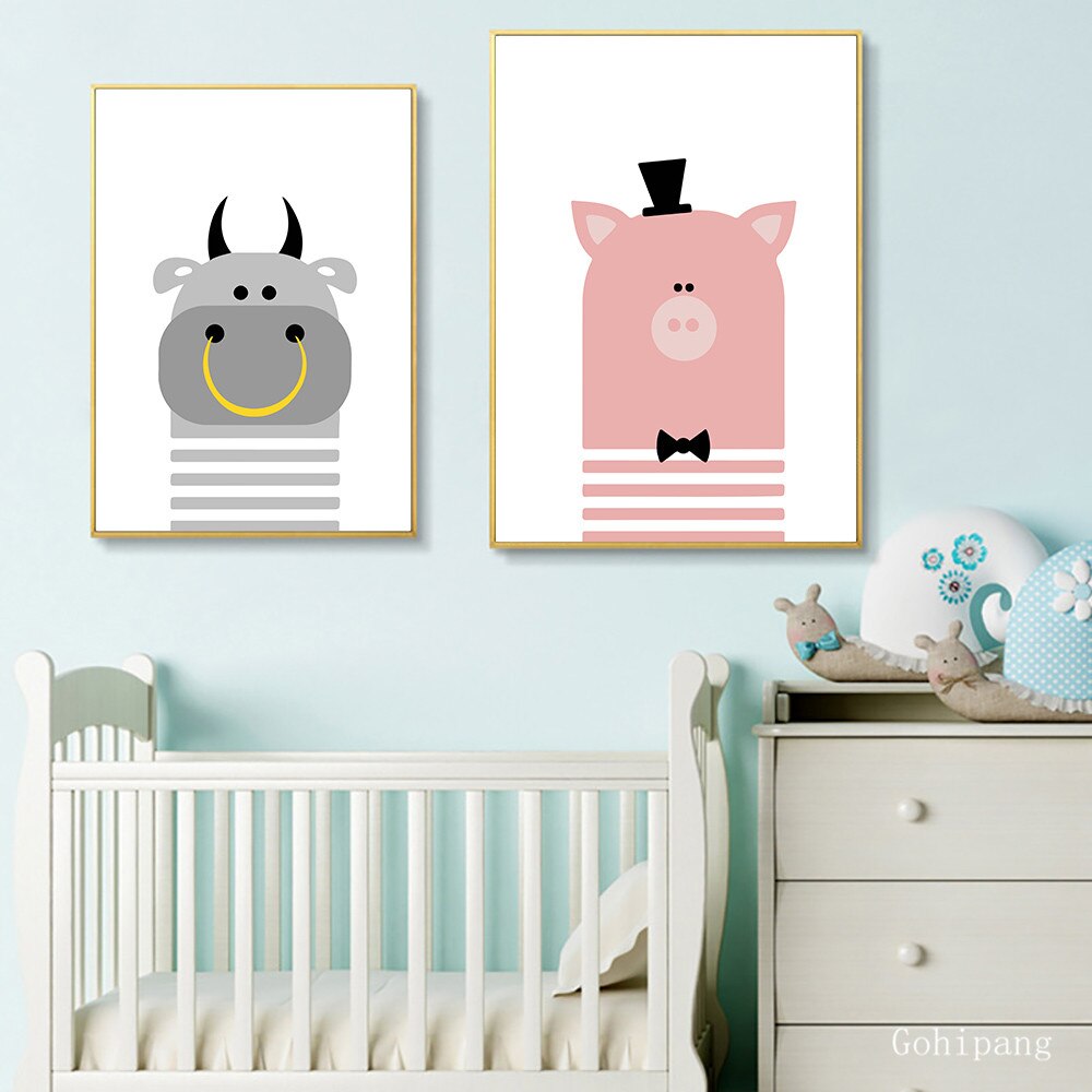 Giraffe Cattle Canvas Painting Nursery Wall