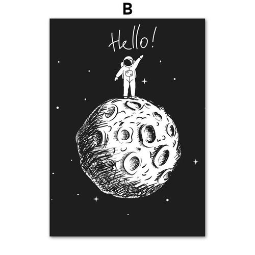 Black White Astronaut Moon Wall Art