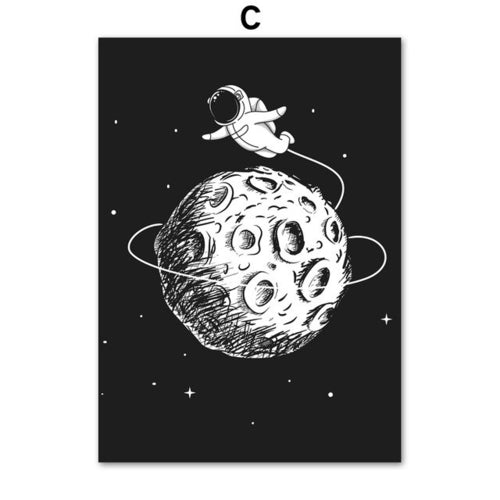 Black White Astronaut Moon Wall Art