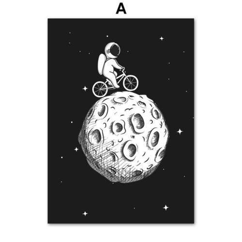 Black White Astronaut Moon Wall Art