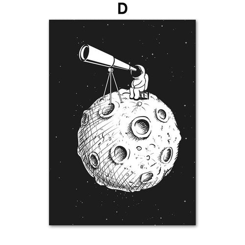 Black White Astronaut Moon Wall Art