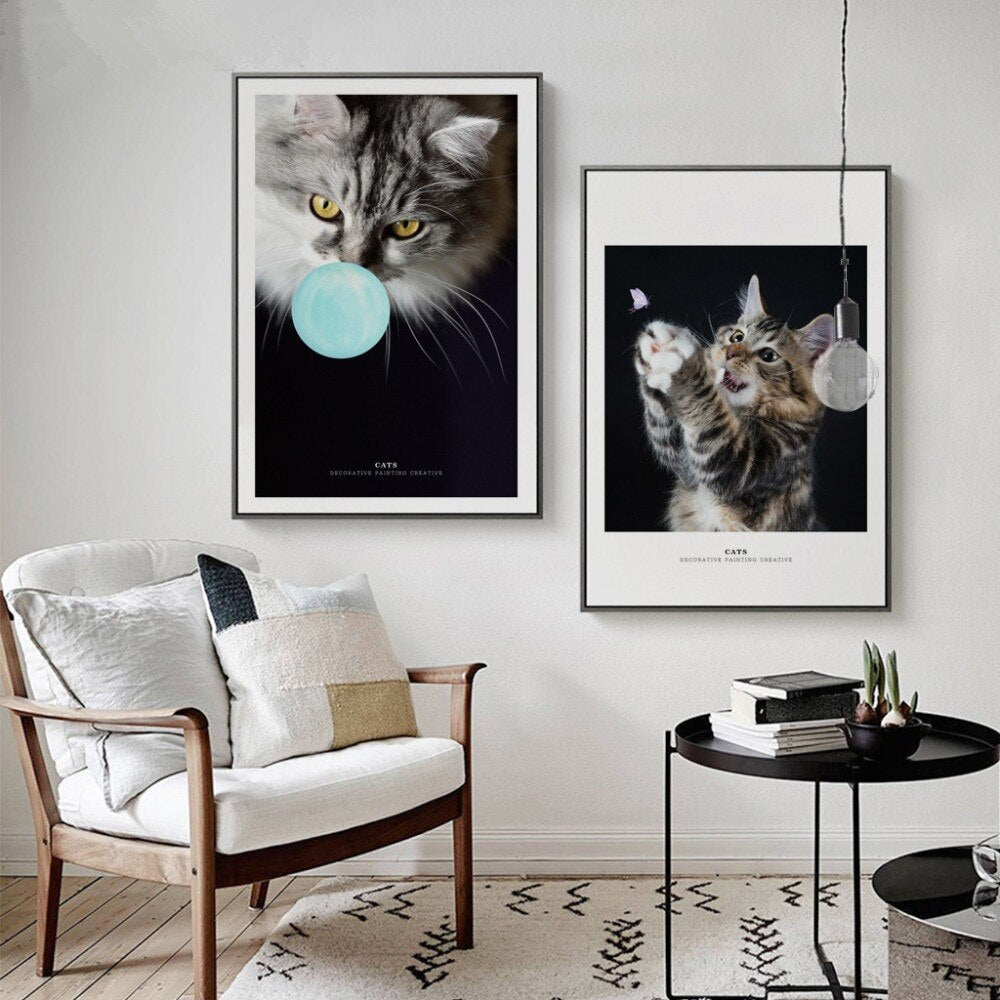 Nordic Animal Pet Cute Cat Poster Print