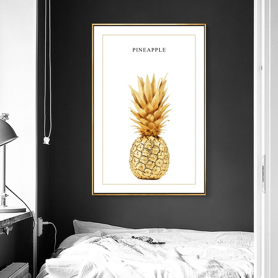Golden Plant Palm Leaf Pineapple Quotes Wall Art