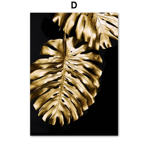 Golden Plant Palm Leaf Pineapple Quotes Wall Art