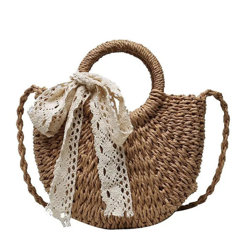 Handmade Half-Round Rattan Woven Straw Bag