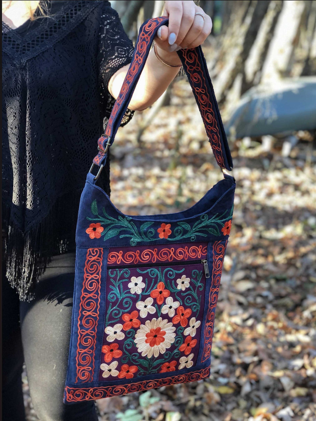 Handmade Green and Lemon Suede Embroidered Llama Bag
