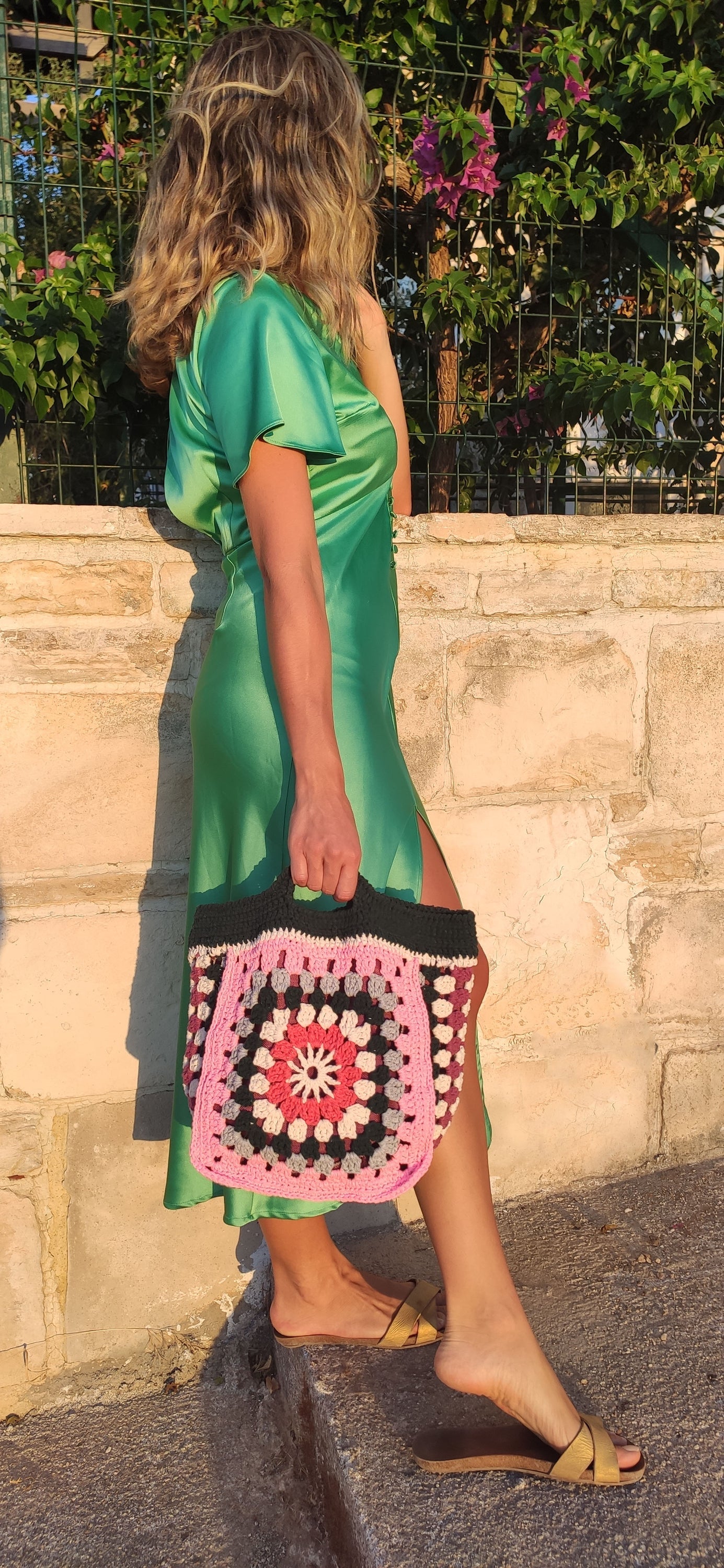 Petrol color handmade eco-friendly cotton crochet knit bag