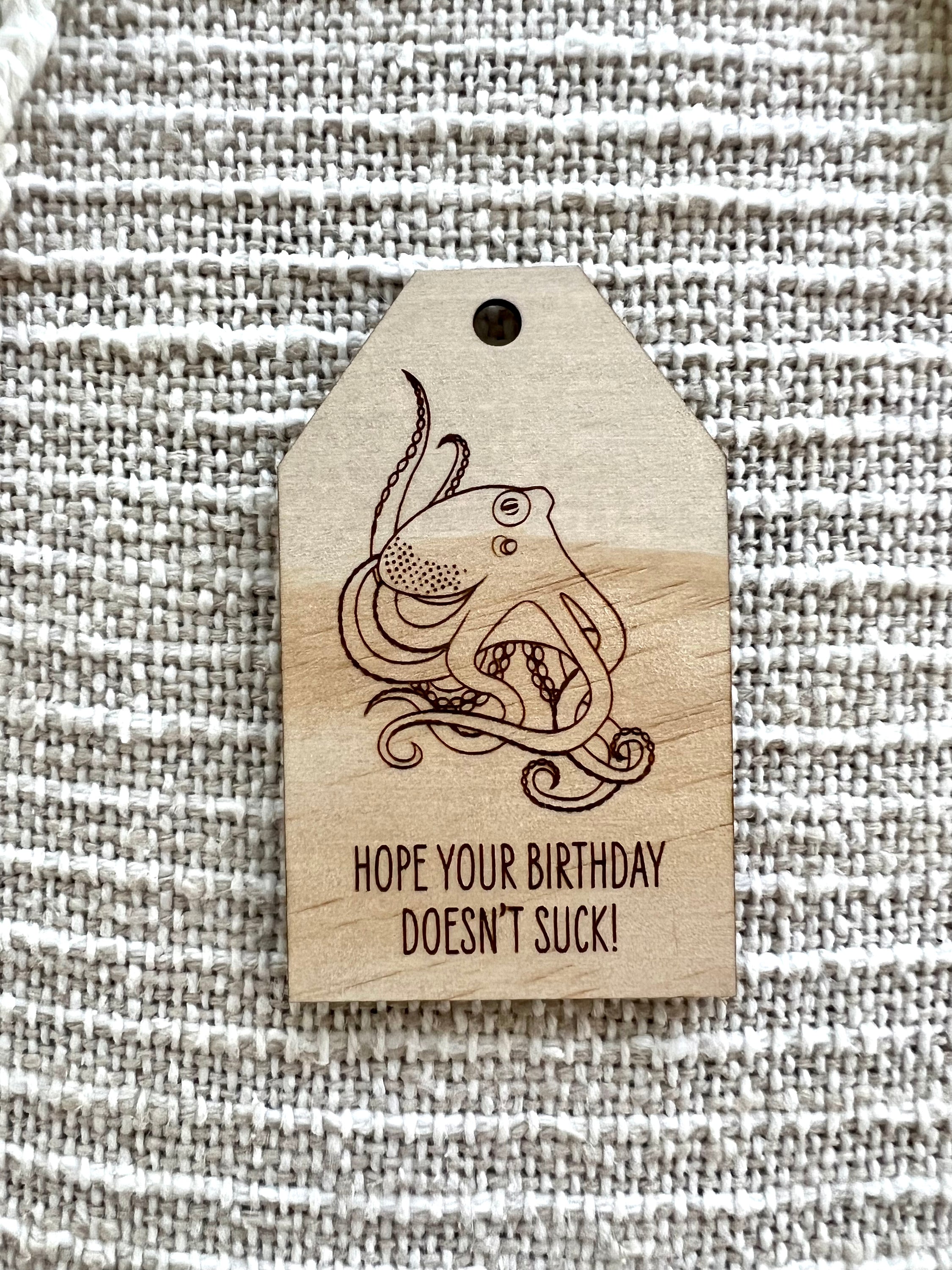 Wooden Birthday Gift Tag - Octopus