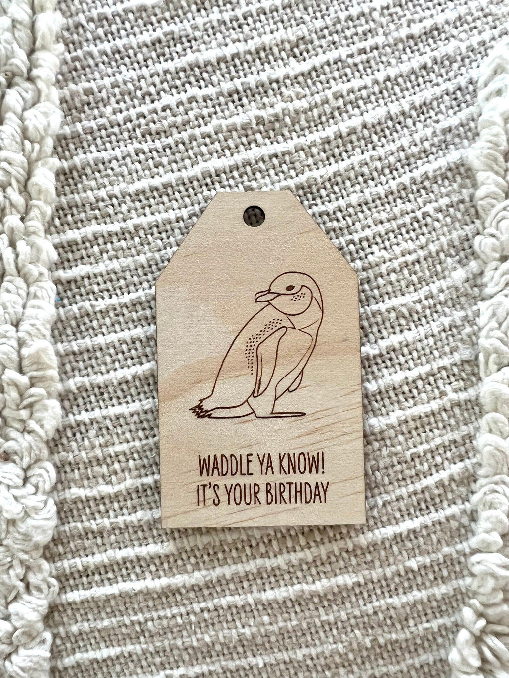Wooden Birthday Gift Tag - Little Blue Penguin