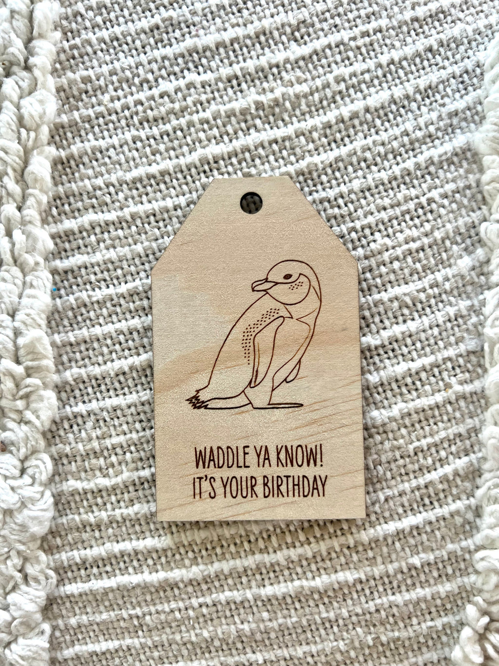 Wooden Birthday Gift Tag - Little Blue Penguin