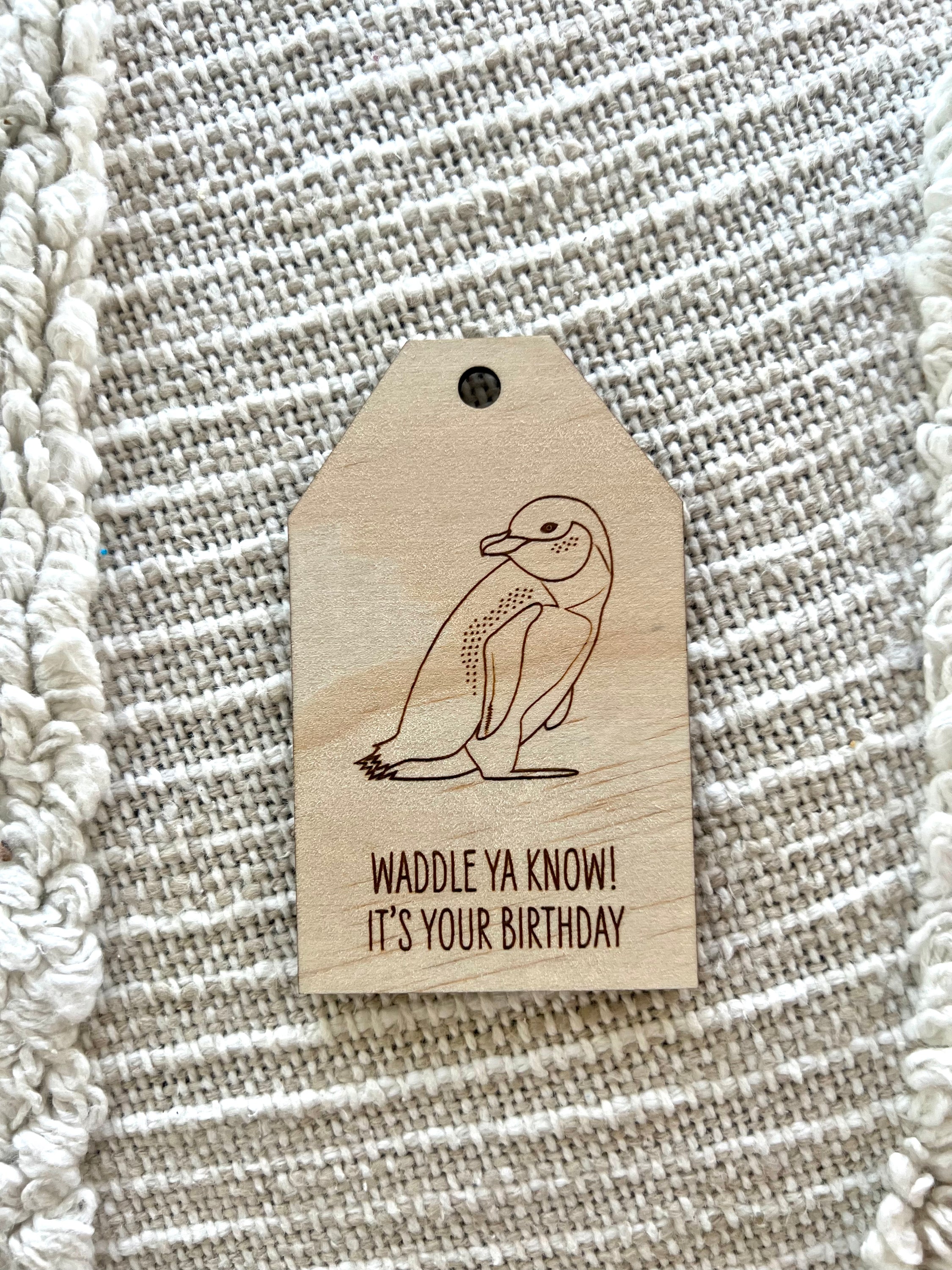 Wooden Birthday Gift Tag - Little Blue Penguin