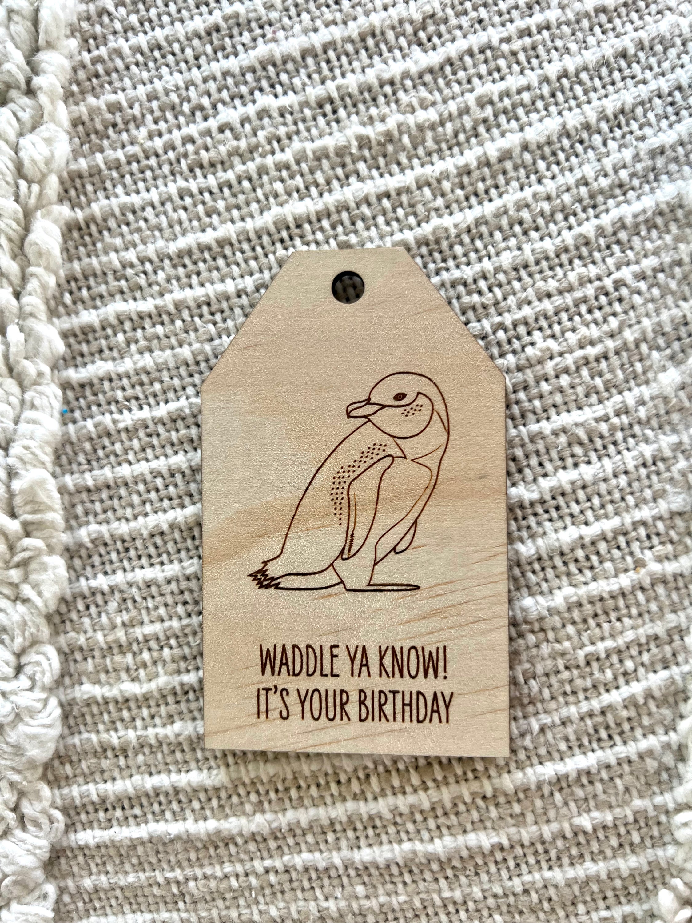 Wooden Birthday Gift Tag - Little Blue Penguin