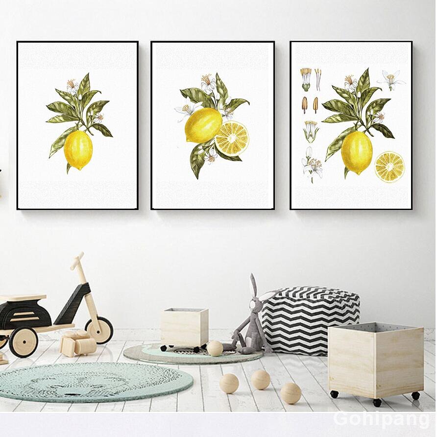 Nordic Art Fruit Lemon Canvas Painting Abstract