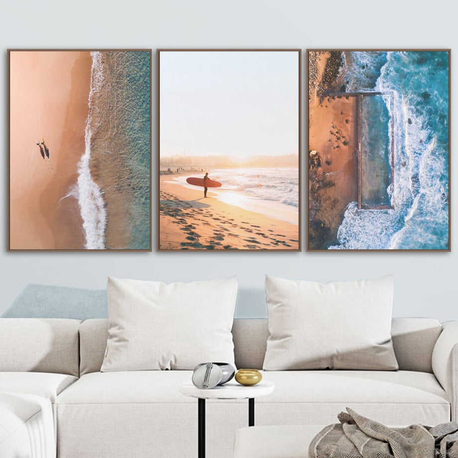 Sea Beach Wave Girl Surfboard Landscape Wall Art