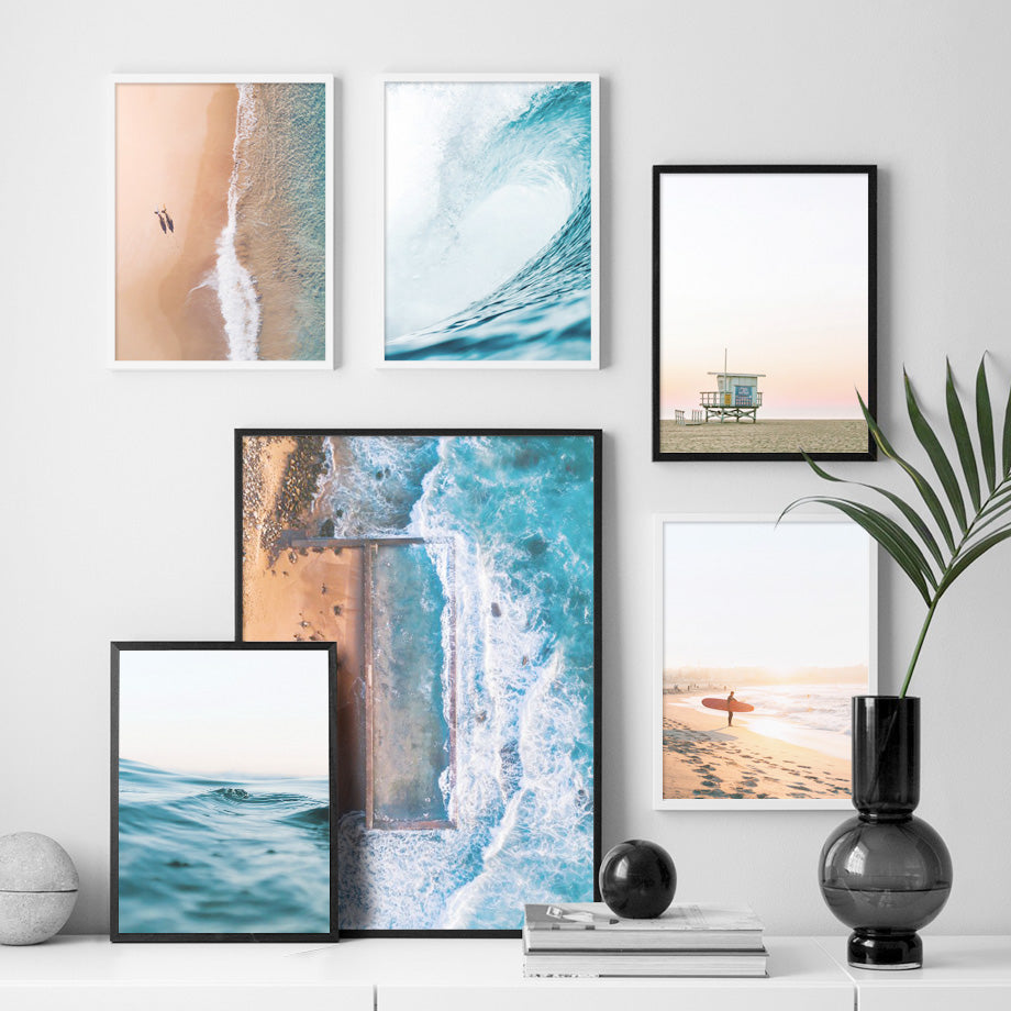Sea Beach Wave Girl Surfboard Landscape Wall Art