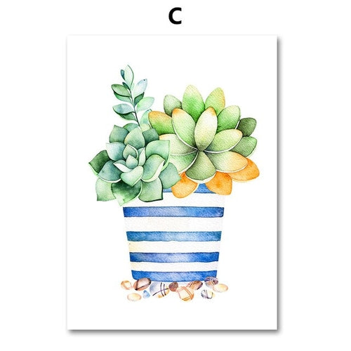 Watercolor Cactus Succulent Plant Wall Art Canvas