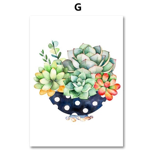 Watercolor Cactus Succulent Plant Wall Art Canvas