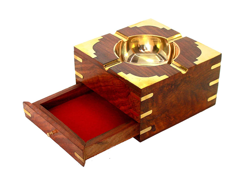 Wooden Ashtray with Cigarette Holder Box Case for Home Office Car